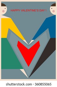 Happy valentines day card. Vector flat illustration.