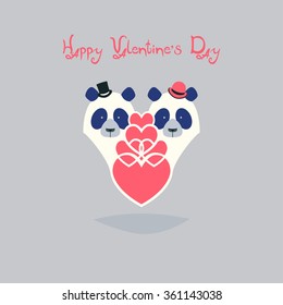 Happy Valentine's day card. Vector illustration. Panda
