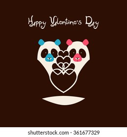 Happy Valentine's day card. Vector illustration. Panda