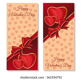 Happy Valentine's Day card. Vector festive red and beige background with design elements for Valentine Day.