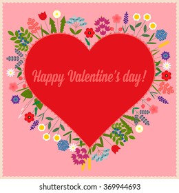 Happy valentines day card. Vector flat illustration.