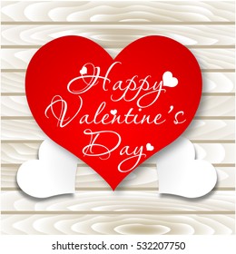 Happy Valentine's Day card. Vector Heart on Wooden background. Illustration for your design