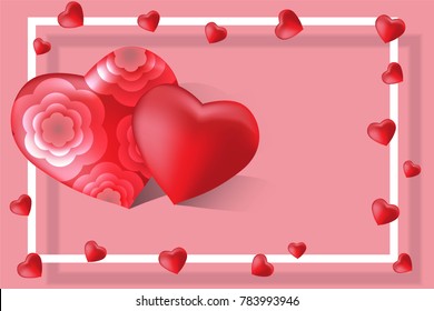 
Happy Valentines Day card. Vector illustration background with two hearts, pink and rad color