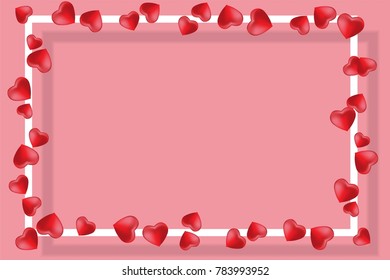 
Happy Valentines Day card. Vector illustration background with two hearts, pink and rad color