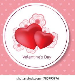 
Happy Valentines Day card. Vector illustration background with two hearts, pink and rad color