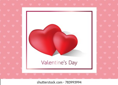 
Happy Valentines Day card. Vector illustration background with two hearts, pink and rad color