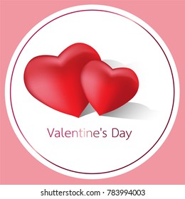 
Happy Valentines Day card. Vector illustration background with two hearts, pink and rad color