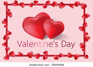 
Happy Valentines Day card. Vector illustration background with two hearts, pink and rad color