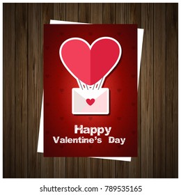 Happy Valentine's day card vector with wooden background