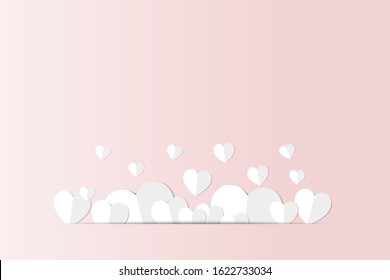 Happy Valentine's Day card. White Hearts paper cut.