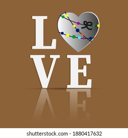 Happy Valentines day card with word LOVE.
