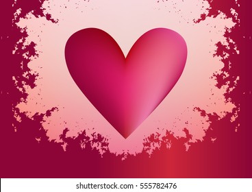 Happy Valentines Day card/postcard/poster with purple heart on light pink background. Purple grunge frame. Vector illustration.