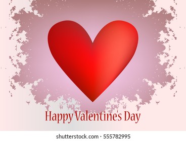 Happy Valentines Day card/postcard/poster with red heart on light purple background. White grunge frame. Vector illustration.