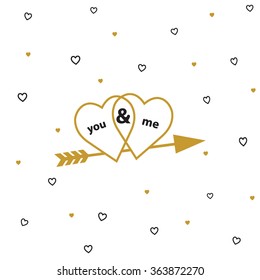 Happy valentines day cards with  arrow. Vectror eps10 illustrations and typography elements.  Valentine`s day set. I love you vector icon. 14 february. 