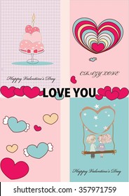 Happy Valentine's Day cards and elements, vector illustration