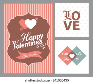 Happy valentines day cards with hearts and arrow 