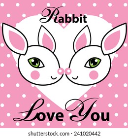 Happy valentines day cards with hearts and rabbit