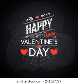 Happy Valentines day cards with hearts, ribbon and chalkboard texture. vector