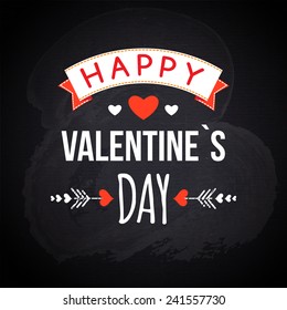 Happy Valentines day cards with hearts, ribbon and chalkboard texture. vector