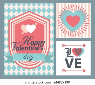 Happy valentines day cards with hearts and arrow 