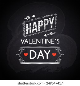 Happy Valentines day cards with hearts, ribbon and chalkboard texture. vector