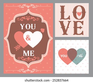 Happy valentines day cards with hearts and arrow