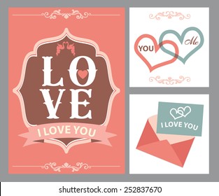 Happy valentines day cards with hearts and arrow