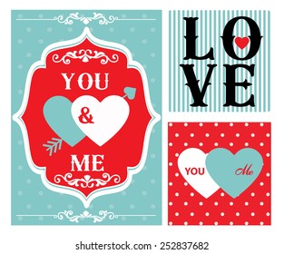 Happy valentines day cards with hearts and arrow