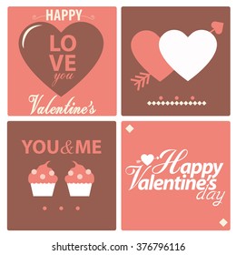 Happy valentines day cards with hearts and arrow vector