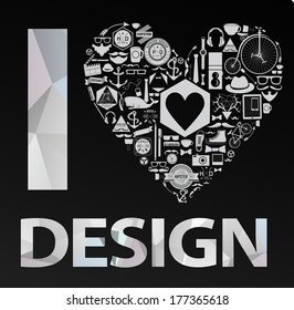 happy valentines day cards "I Love design" with  hearts
