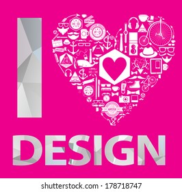 happy valentines day cards "I Love design" with  hearts