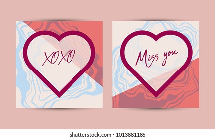 Happy valentines day cards with marble texture