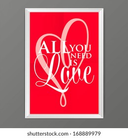 Happy valentines day cards with ornaments, hearts, ribbon, angel and arrow/ All you need is love. Love will not wait.