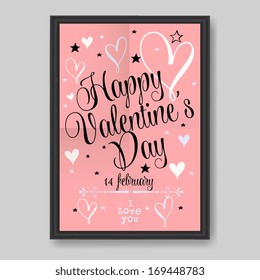 Happy valentines day cards with ornaments, hearts, ribbon, angel and arrow/ All you need is love. Love will not wait. Happy Valentine's Day Hand Lettering - Typographical Background