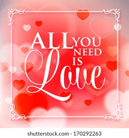 Happy valentines day cards with ornaments, / All you need is love. Happy Valentine's Day Hand Lettering - Typographical Background