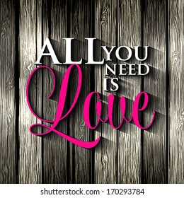 Happy valentines day cards with ornaments,  All you need is love. Happy Valentine's Day Hand Lettering - Typographical Background