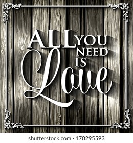 Happy valentines day cards with ornaments, / All you need is love. Happy Valentine's Day Hand Lettering - Typographical Background