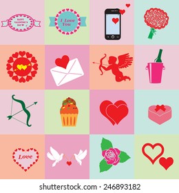 Happy valentines day. Cards with ornaments, hearts, ribbon, angel and arrow