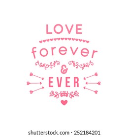 Happy Valentines day cards with ornaments, hearts, arrows,  frame. typography vector