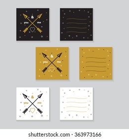 Happy valentines day cards, postcards with  arrow. Vectror eps10 illustrations and typography elements.  Valentine`s day set. I love you vector icon. 14 february. 