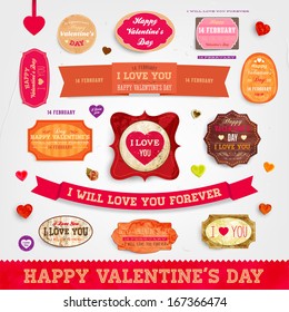 Happy Valentines Day Cards Set for Vintage Holiday Labels Design. Retro Paper Textures. Vector Illustration.