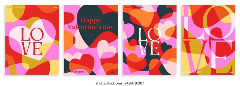 Feliz día de San Valentín. Tarjetas de felicitación románticas con corazones y mensajes de amor. Elementos de diseño para celebrar el 14 de febrero. Colección de vector plana de dibujos animados aislada sobre fondo blanco