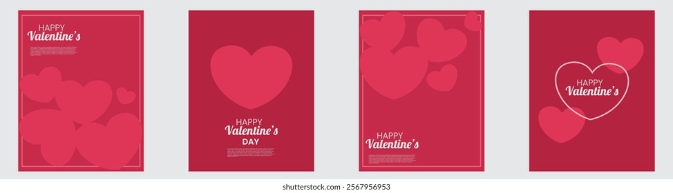 Happy Valentine's day cards set with handwritten lettering text, blurred hearts on red background. Valentine's sale, valentine's party banner templates