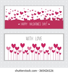 Happy valentines day card's set with pink hearts. Greeting card,poster,invitation,sticker advertisement for festive february event. Stylized decorative idea of love and confession