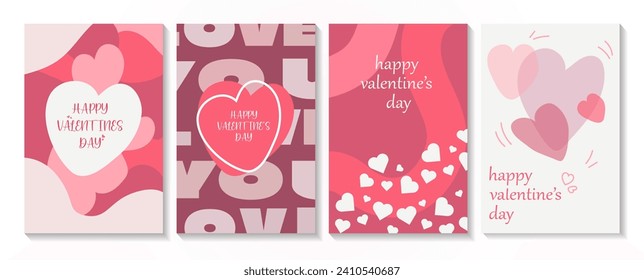 Happy Valentines Day cards set.Modern Abstract Art Design with Hearts and Geometric Shapes Templates for celebration, ads, branding, banner, cover, label, poster, sales