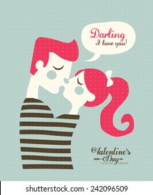 Happy Valentines day cards with young couple kissing