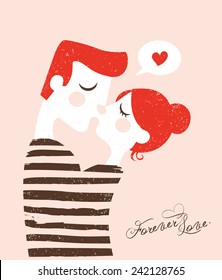 Happy Valentines day cards with young couple kissing