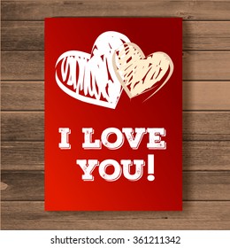 Happy valentines day card.vector.flyer background with heart on the wood