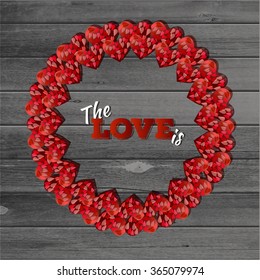 Happy valentines day card.vector.flyer background with hearts  on the wood