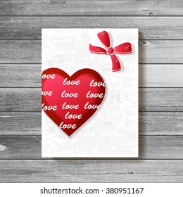 Happy valentines day card.vector.flyer background with hearts on the wood.